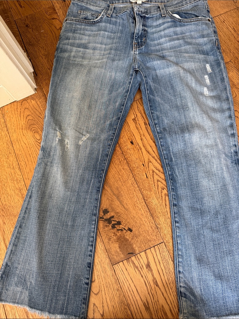 Current/Elliott Light Blue Cropped Distressed Jeans